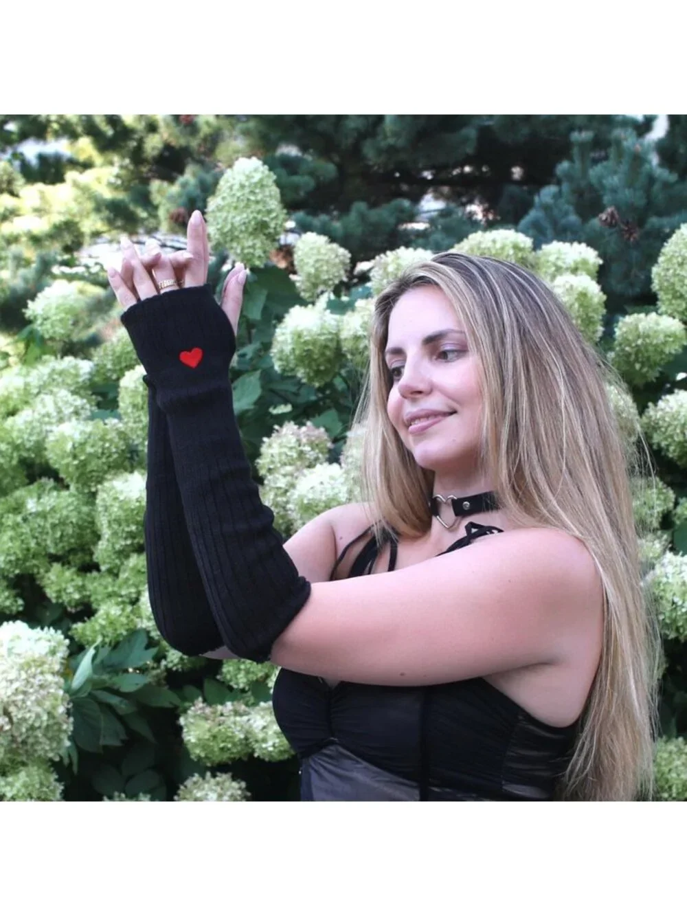 Women's Heart Arm Warmers Fingerless Gloves Y2K Gothic Cosplay Sleeves